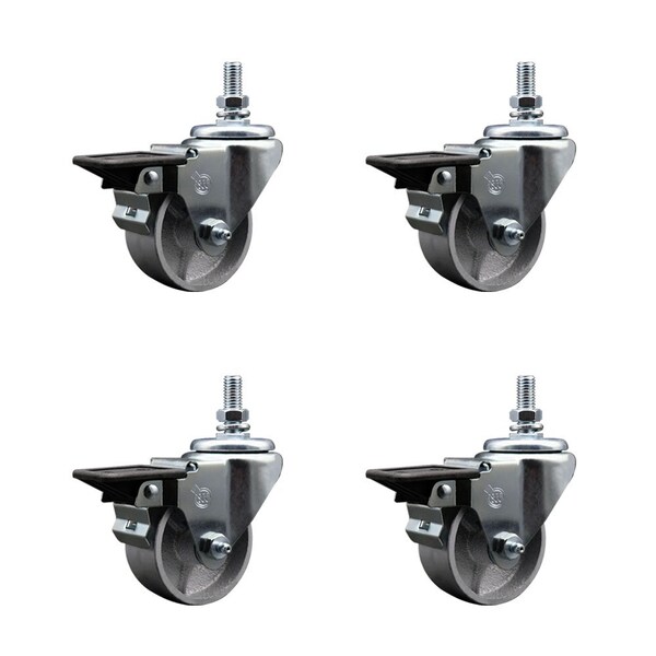 3 Inch Semi Steel 10 MM Threaded Stem Caster Set with Brake